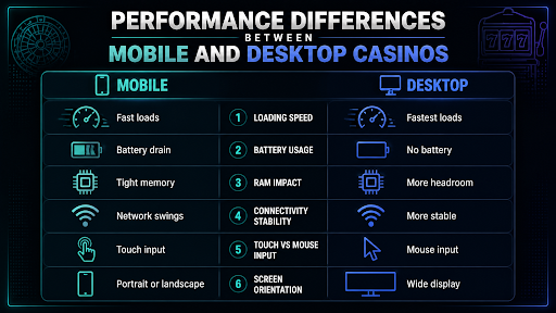 Performance of mobile and desktop casino