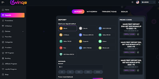 Deposit crypto