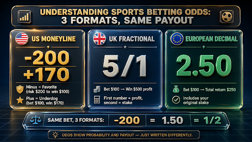 Sports betting odds 3 formats