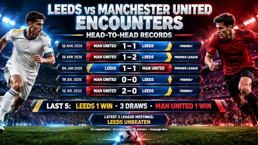 Leeds vs manchester united h2h records